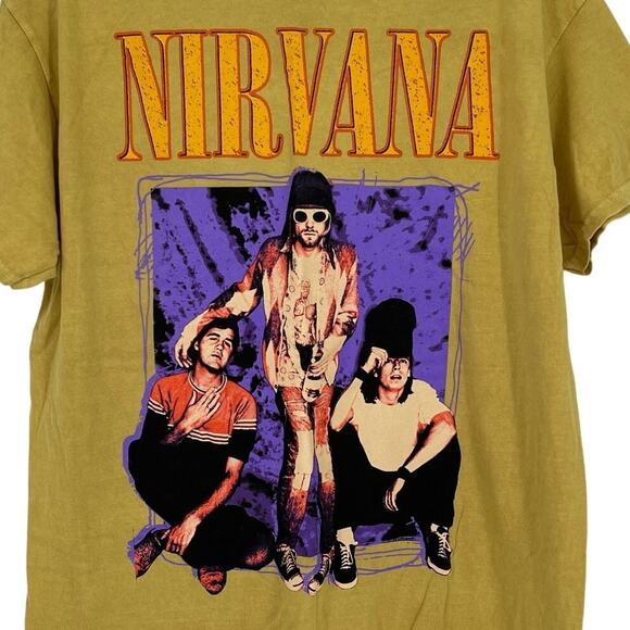 Officially Licensed Nirvana Grunge Tee Yellow Acid Wash Large Vintage Style - Picture 3 of 6